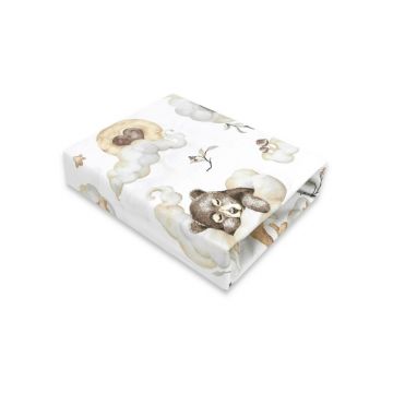 Cearceaf cu elastic, Qmini, Pentru patut 120x60 cm, Din bumbac certificat Oeko Tex Standard 100, Teddy Bear and Friends Beige