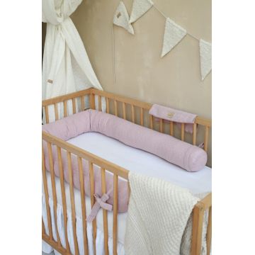 Suport de dormit babynest 2 in 1 bara protectie patut premium bumbac brodat roz by BabyLy 85x50 cm
