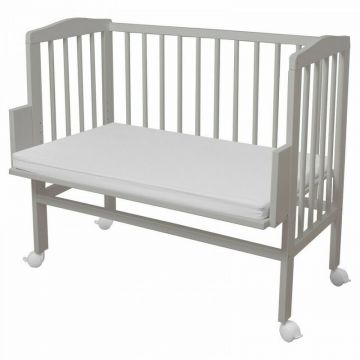 Waldin - Patut Bedside 2in1 Gri, laterala detasabila, co-sleeping, roti blocabile, Saltea inclusa