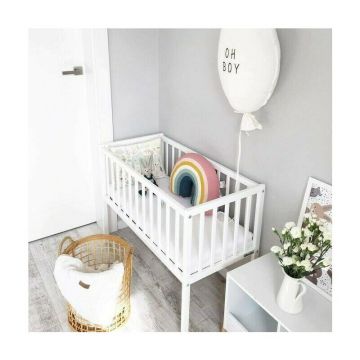 Patut mic, co-sleeping din lemn, Classic Alb cu Saltea Cocos Spuma Cocos 90 x 40 x 7 cm