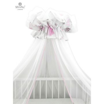 Baldachin mare din tull + suport metalic, MimiNu, Cu funda din bumbac, Dimensiune 400x170 cm, Materiale certificate Oeko Tex Standard 100, Baby Shower Pink 