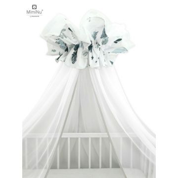 Baldachin mare din tull + suport metalic, MimiNu, Cu funda din bumbac, Dimensiune 400x170 cm, Materiale certificate Oeko Tex Standard 100, Dino Granat