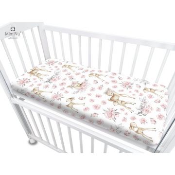 Cearceaf cu elastic MimiNu pentru patut co-sleeper 83 x 50 cm Sweet Deer Pink