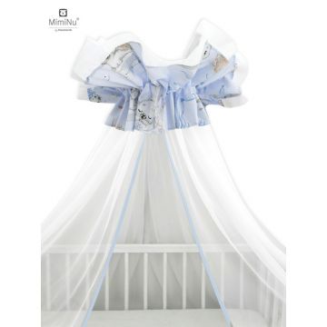MimiNu - Baldachin mare din tull + suport metalic, Cu funda din bumbac, Dimensiune 400x170 cm, Materiale certificate Oeko Tex Standard 100, Design, Seal Blue