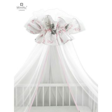 MimiNu - Baldachin mare din tull + suport metalic, Cu funda din bumbac, Dimensiune 400x170 cm, Materiale certificate Oeko Tex Standard 100, Lulu Rose