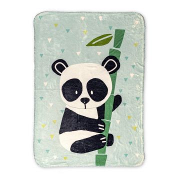 Pătură pentru copii verde-deschis din microfibră 140x110 cm Panda – Moshi Moshi