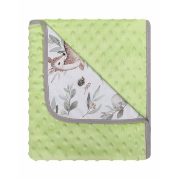 Paturica cu doua fete Minky si bumbac 80x90 cm Green Forrest