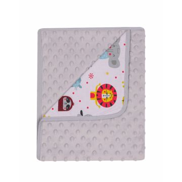Paturica cu doua fete Minky si bumbac 80x90 cm Grey Safari