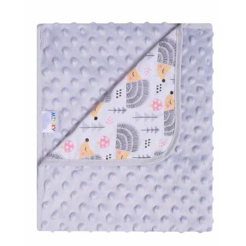 Paturica cu doua fete Minky si bumbac 80x90 cm Hedgehogs Gri