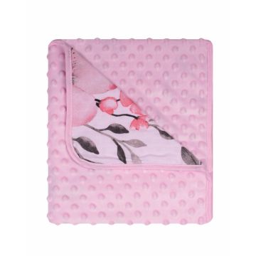 Paturica cu doua fete Minky si bumbac 80x90 cm Pink Flowers