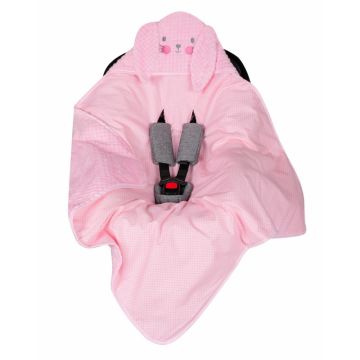 Paturica de infasat cu urechiuse pentru scaun auto Pink Rabbit