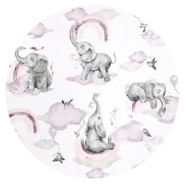 Paturica de infasat Qmini multifunctionala 75x75 cm din bumbac Elephants on Rainbow Pink