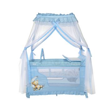 Patut pliabil stil baldachin Magic Sleep cu accesorii Blue Moon Sleeping Bear