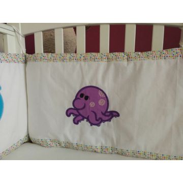 Protectii patut lemn bebelusi cu Animale acvatice brodate 60 x 120 cm