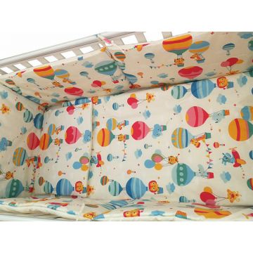 Set protectii patut Balonase KidsDecor din bumbac 60x120 cm