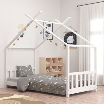 vidaXL Cadru de pat pentru copii, alb, 70 x 140 cm, lemn masiv de pin