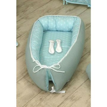 AMY - Baby Nest reversibil Origami Waffle Duo 70 x 45 cm Mint/Turcoaz