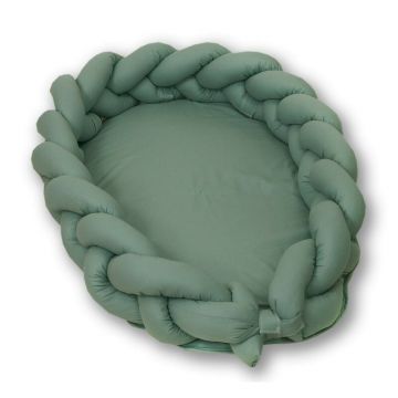 AMY - Suport de dormit Baby Nest 2 in 1, Cu protectie impletita detasabila Pure, 80x50 cm, Verde
