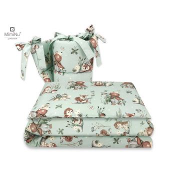 Lenjerie patut cu 3 piese, MimiNu, Pentru patut 120x60 cm, Cu protectie laterala, Din bumbac certificat Oeko Tex Standard 100, Design, Let's Go Natural