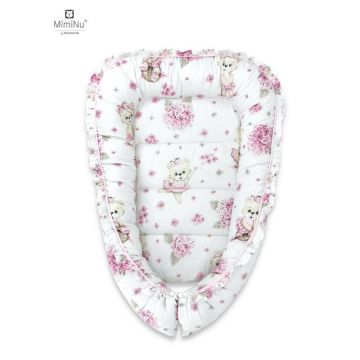 MimiNu - Cosulet bebelus pentru dormit, Baby Cocoon 75x55 cm, Cu volanase, Husa 100% bumbac, Din bumbac certificat Oeko Tex Standard 100, Design, Pink Ballerina