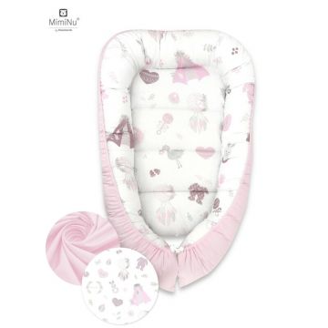 MimiNu - Cosulet bebelus pentru dormit, Baby Cocoon 75x55 cm, Husa 100% bumbac, Din bumbac certificat Oeko Tex Standard 100, Baby Shower Pink