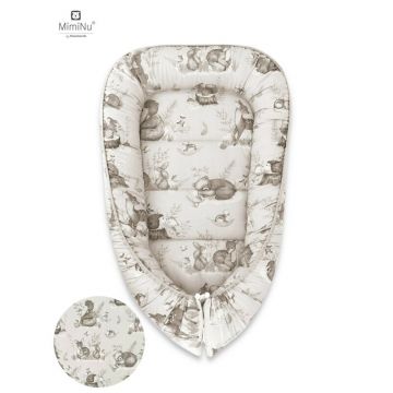 MimiNu - Cosulet bebelus pentru dormit, Baby Cocoon 75x55 cm, Husa 100% bumbac, Din bumbac certificat Oeko Tex Standard 100, Design Calm Forest Beige