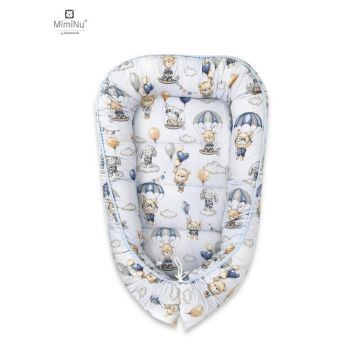 MimiNu - Cosulet bebelus pentru dormit, Baby Cocoon 75x55 cm, Husa 100% bumbac, Din bumbac certificat Oeko Tex Standard 100, Parachutes Blue