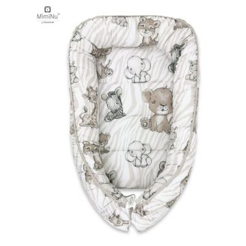 MimiNu - Cosulet bebelus pentru dormit, Baby Cocoon 75x55 cm, Husa 100% bumbac, Din bumbac certificat Oeko Tex Standard 100, Safari Beige