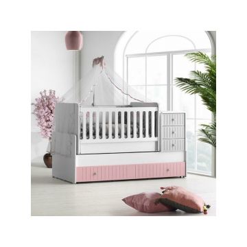 Patut transformabil MyKids Sofia Alb Roz 180x80