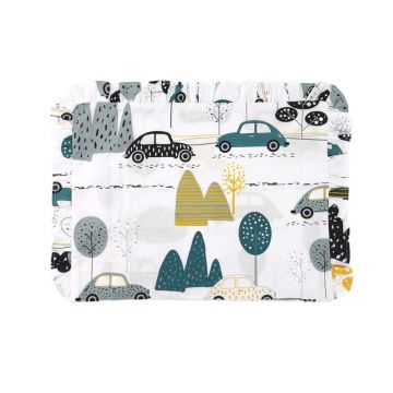 Perna clasica de dormit, MimiNu, Cu volanas, Cu husa detasabila cu fermoar, Din bumbac certificat Oeko Tex Standard 100, Pentru patut, carucior, balansoar, 30x40 cm, Childrens Journey Grey