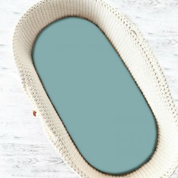 Cearceaf cu elastic, Qmini, Pentru landou, carucior si cosulet, Dimensiune 80x35 cm, Din bumbac certificat Oeko Tex Standard 100, Dark Mint