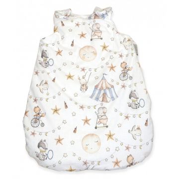 Sac de dormit din Bumbac cu umplutura antialergica BabySoft Circ Blue, 0-3 luni