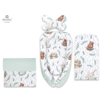 Set 4 in 1 Cosulet bebelus, MimiNu, Baby Cocoon 75x55 cm, Husa bumbac, Din bumbac certificat Oeko Tex Standard 100, Cu paturica 50x70 cm, Cu salteluta, Cu perna fluture, Lulu Natural