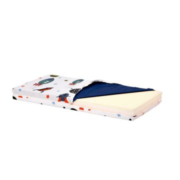 Somnart - Saltea Pat 60x120 Memory cu husa protectie impermeabila pentru bebelusi si copii, Rachete