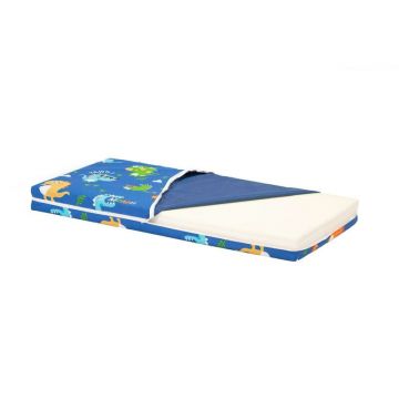 Somnart - Saltea Pat 70x140 Memory cu husa protectie impermeabila pentru bebelusi si copii, Dinozauri