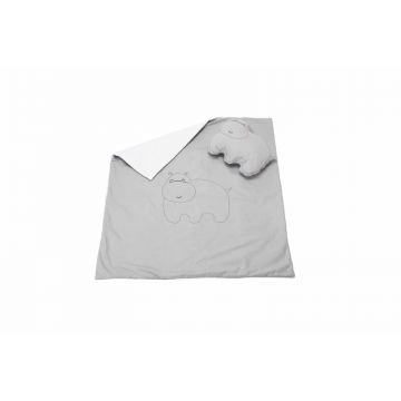 Somnart - Set pãturicã 100x110 cm brodatã + pernã Hipopotam
