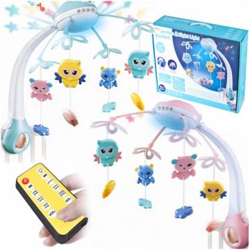 Carusel muzical pentru bebelusi cu telecomanda proiector si 500 de melodii Blue