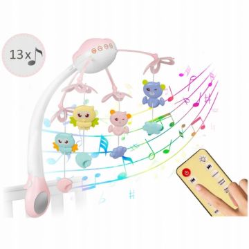 Carusel muzical pentru patut cu proiector si sunete Ricokids RK-813 roz