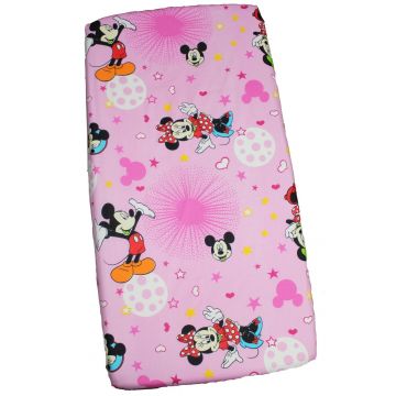 Cearceaf Minnie si Mickey, roz cu stelute, 120 x 60 cm