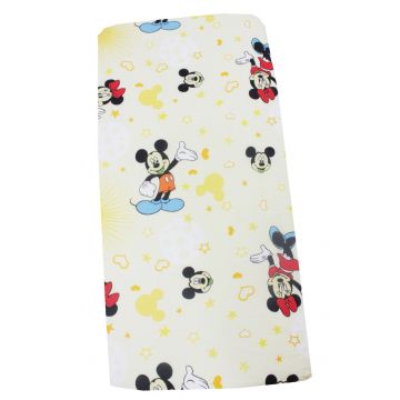 Cearceaf Prichindel, Minnie si Mickey, galben cu stelute, 120x60 cm