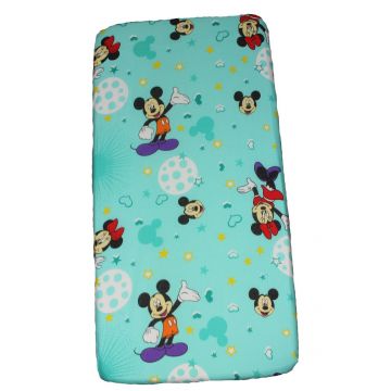 Cearceaf Prichindel, patut 120x60 cm, Minnie si Mickey, turcoaz cu stelute