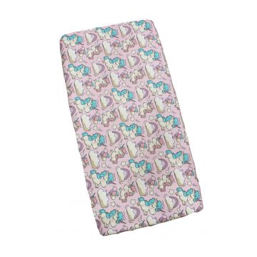 Cearceaf Prichindel, patut 120x60 cm, unicorn, roz