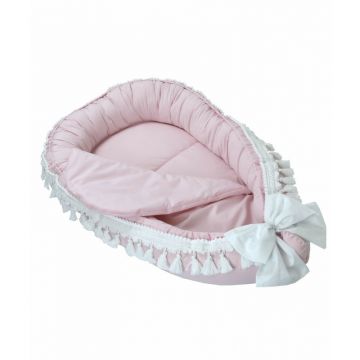 Babynest pentru copii, 86 x 50 cm, Koell, Boho, Roz, cu Ciucuri Lungi, cu Saltea suplimentara