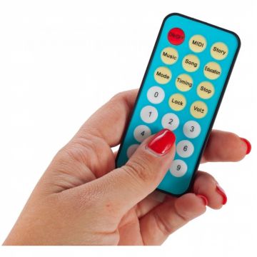 Carusel muzical pentru patut Malplay, rotativ 360 grade cu Zornaitori, Cantece de leagan, melodii in engleza si povesti, controlat prin telecomanda, 53 x 45 x 26.5 cm, Bufnita