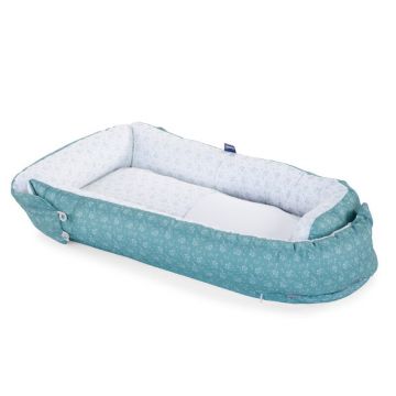 Cosulet multifunctional, Chicco, pentru bebelusi, Poate fi utilizat si ca salteluta, Mummy Pod, Cu tesatura respirabila, Reglabil, Bumbac, 93x53x10 cm, 0-8 luni, Foxy, Verde