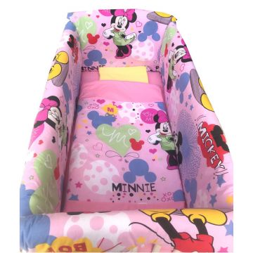 Lenjerie de patut bebelusi 140x70 cm cu aparatori Maxi Minnie Mouse