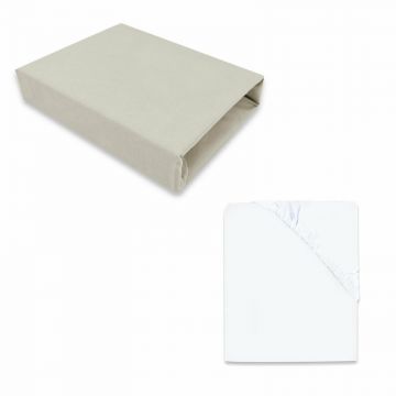 Set 2 cearceafuri cu elastic, MimiNu, Pentru patut 120x60 cm, Din bumbac certificat Oeko Tex Standard 100, White + Colectia Royal Beige
