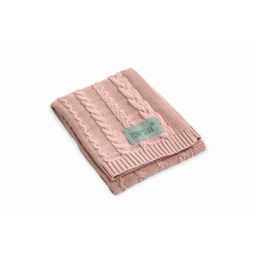 Patura tricotata din bumbac pentru copii, 80 x 100 cm, Tiny Star Powder Pink