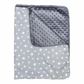 Paturica bebe dubla bumbac mincky pufos 75x95 cm Stelute pe Gri