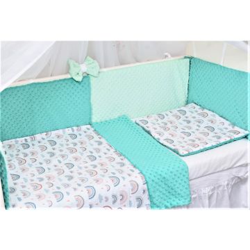 Lenjerie 3 piese patut 120x60 cm, model curcubee si plus turquoise